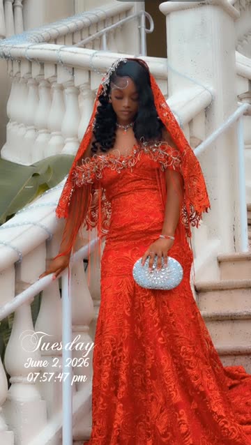 Claire Cleo's Stunning Red Lace Gown & Veil Look