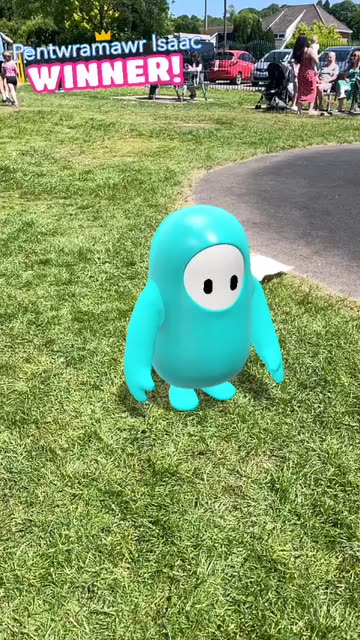 Preview for a Spotlight video that uses the Fall Guys Irl Lens